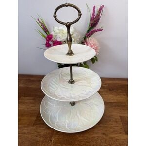 Royal Winton Grimwades Bone China 3 Tier Cake Stand Iridescent Leaf England
